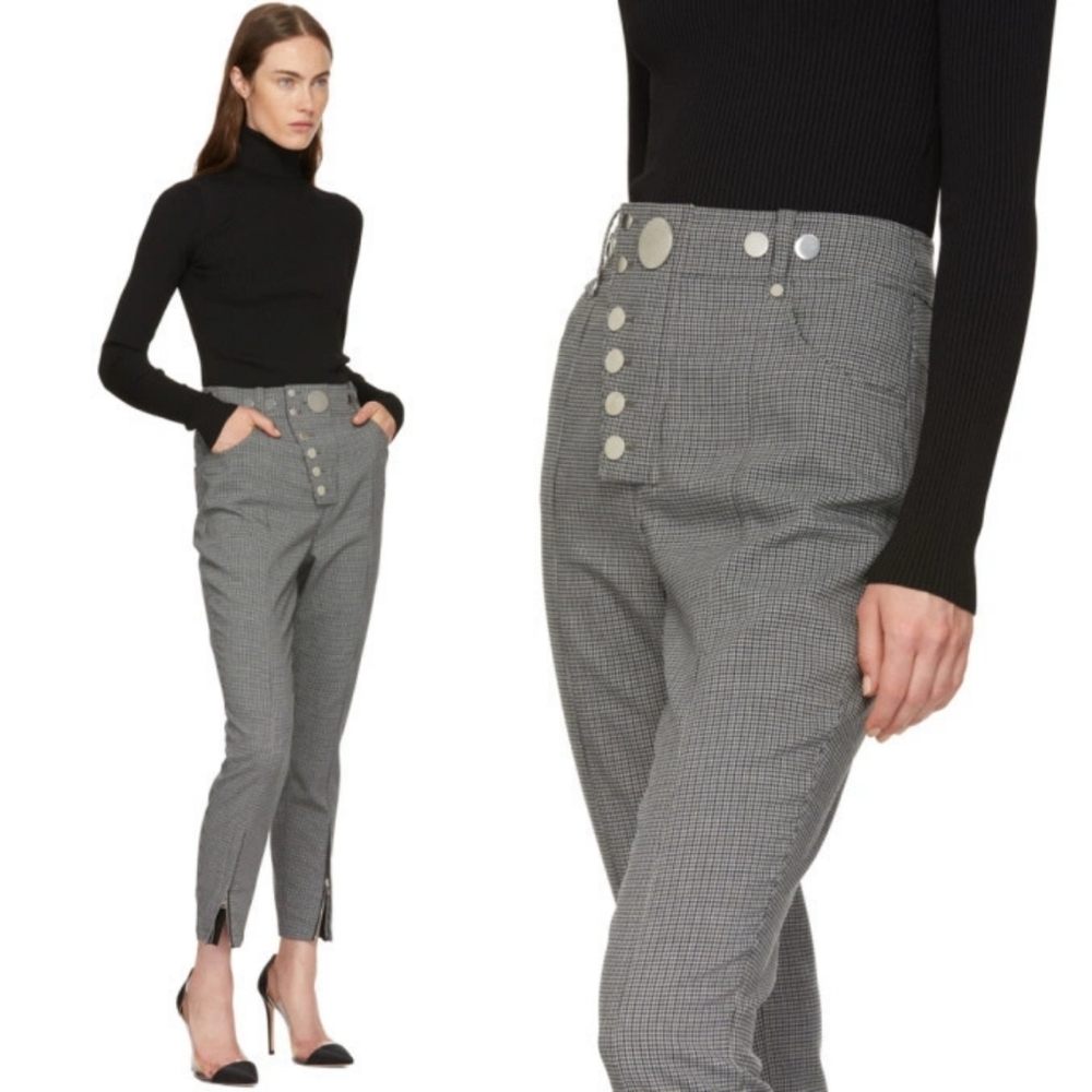 Alexander Wang | Button-embellished Houndstooth Woven Skinny Pants | Grey/Black